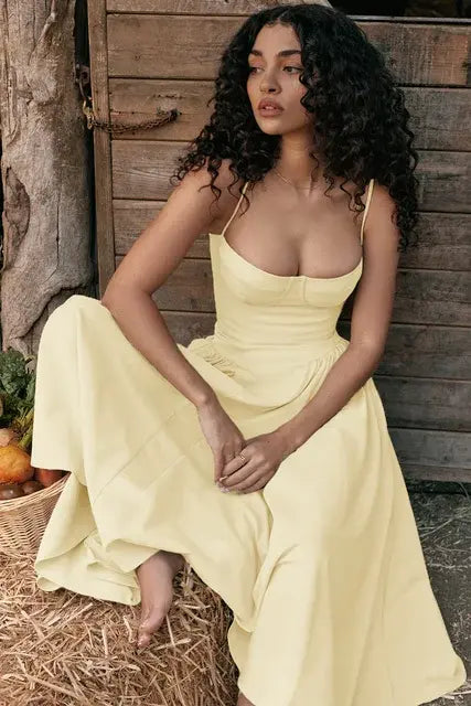 Elegant Spaghetti Strap Midi Dress