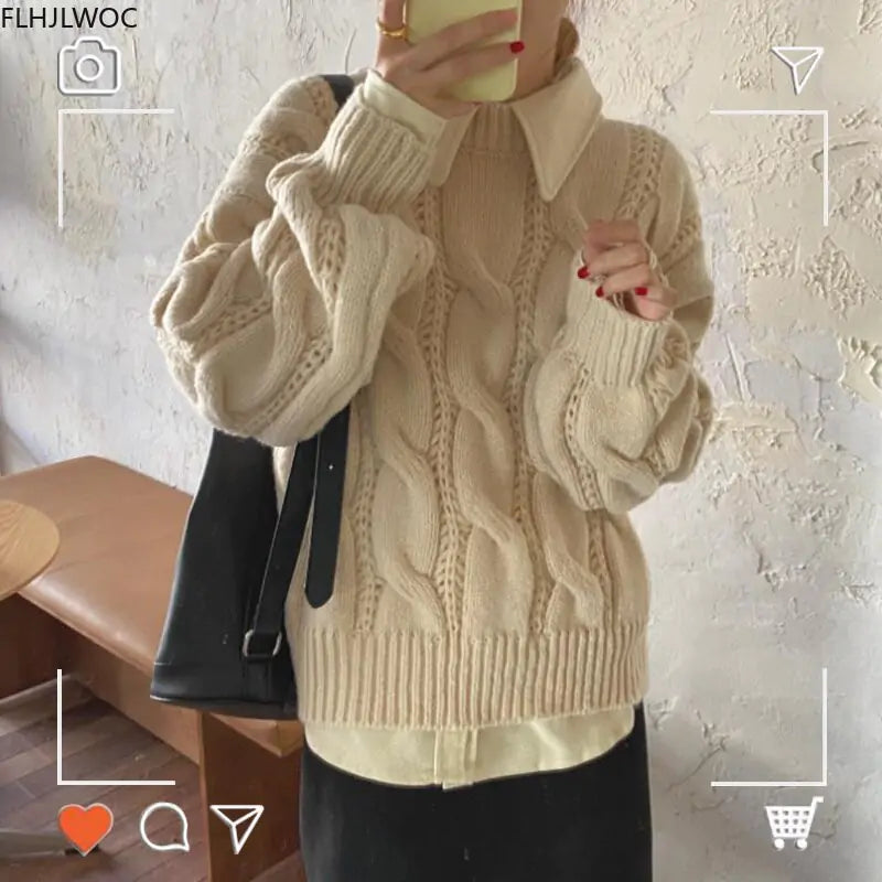 Knitted Braid Pullover Sweater