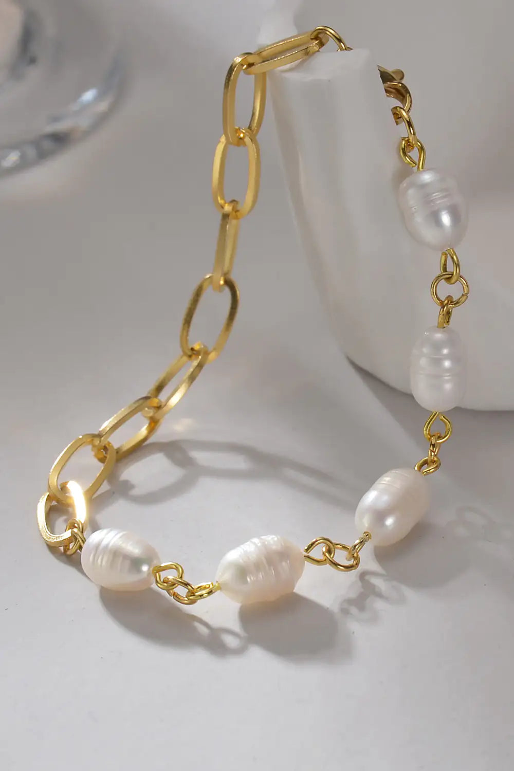 Pearl & Chain Stainless Steel Bracelet