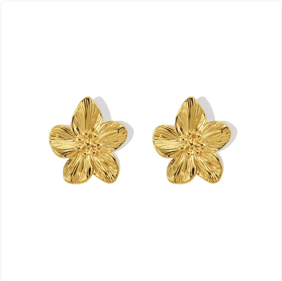 Gold Petal Stud Earrings