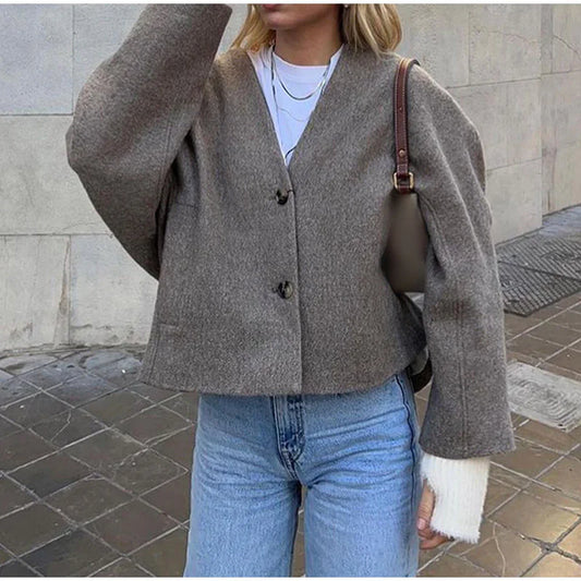 V-neck Button Short Coat