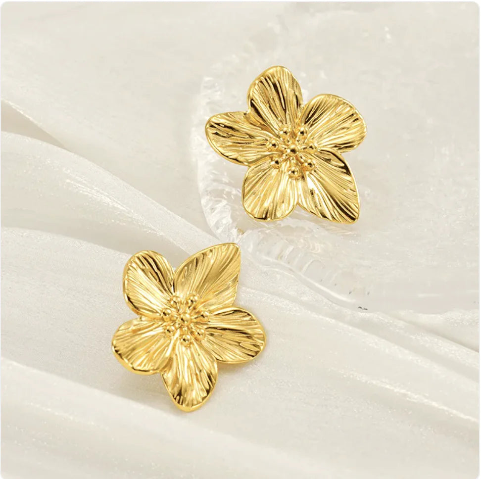 Gold Petal Stud Earrings