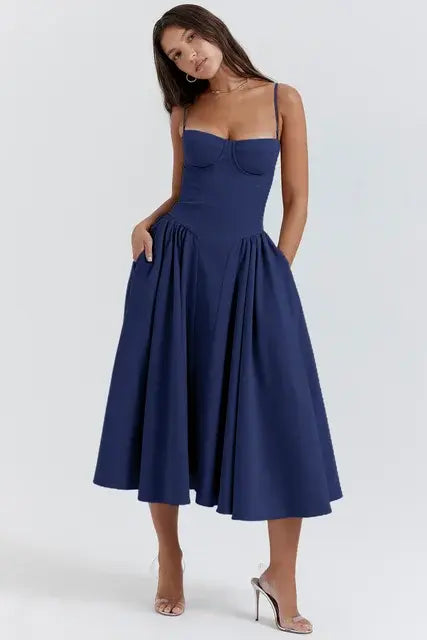 Elegant Spaghetti Strap Midi Dress