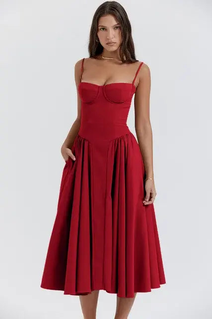 Elegant Spaghetti Strap Midi Dress