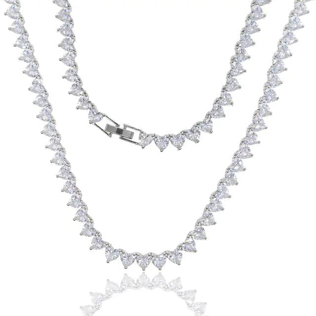 5A Heart CZ Tennis Necklace