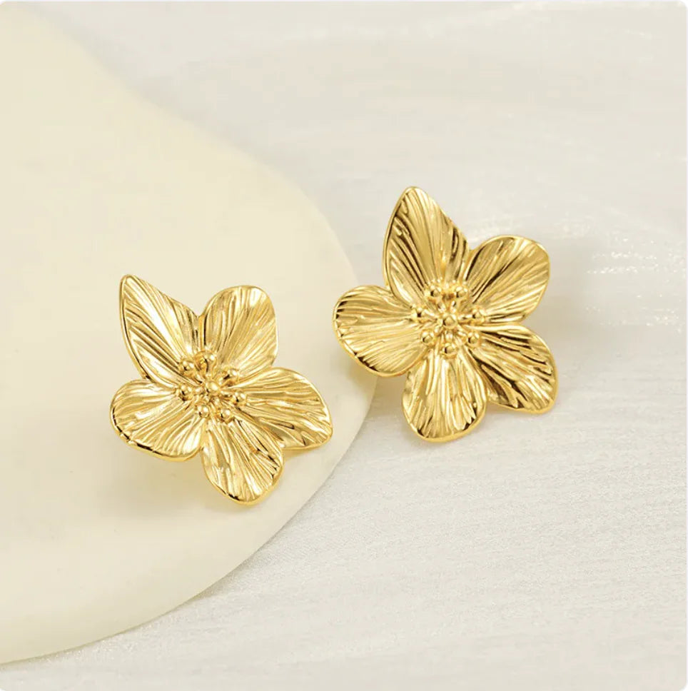 Gold Petal Stud Earrings