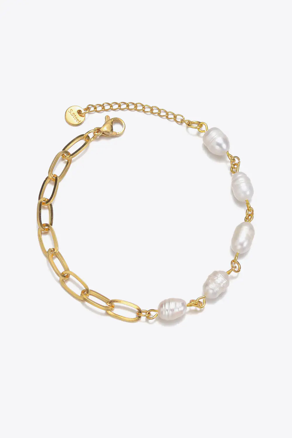 Pearl & Chain Stainless Steel Bracelet