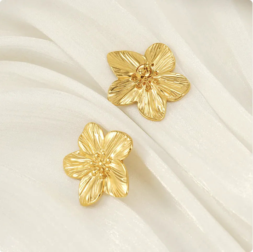 Gold Petal Stud Earrings